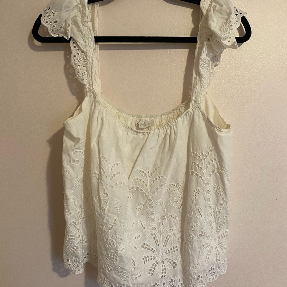 Eyelet Ruffle-Strap Women's Blouse - White